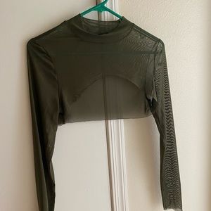 Olive mesh shrug crop